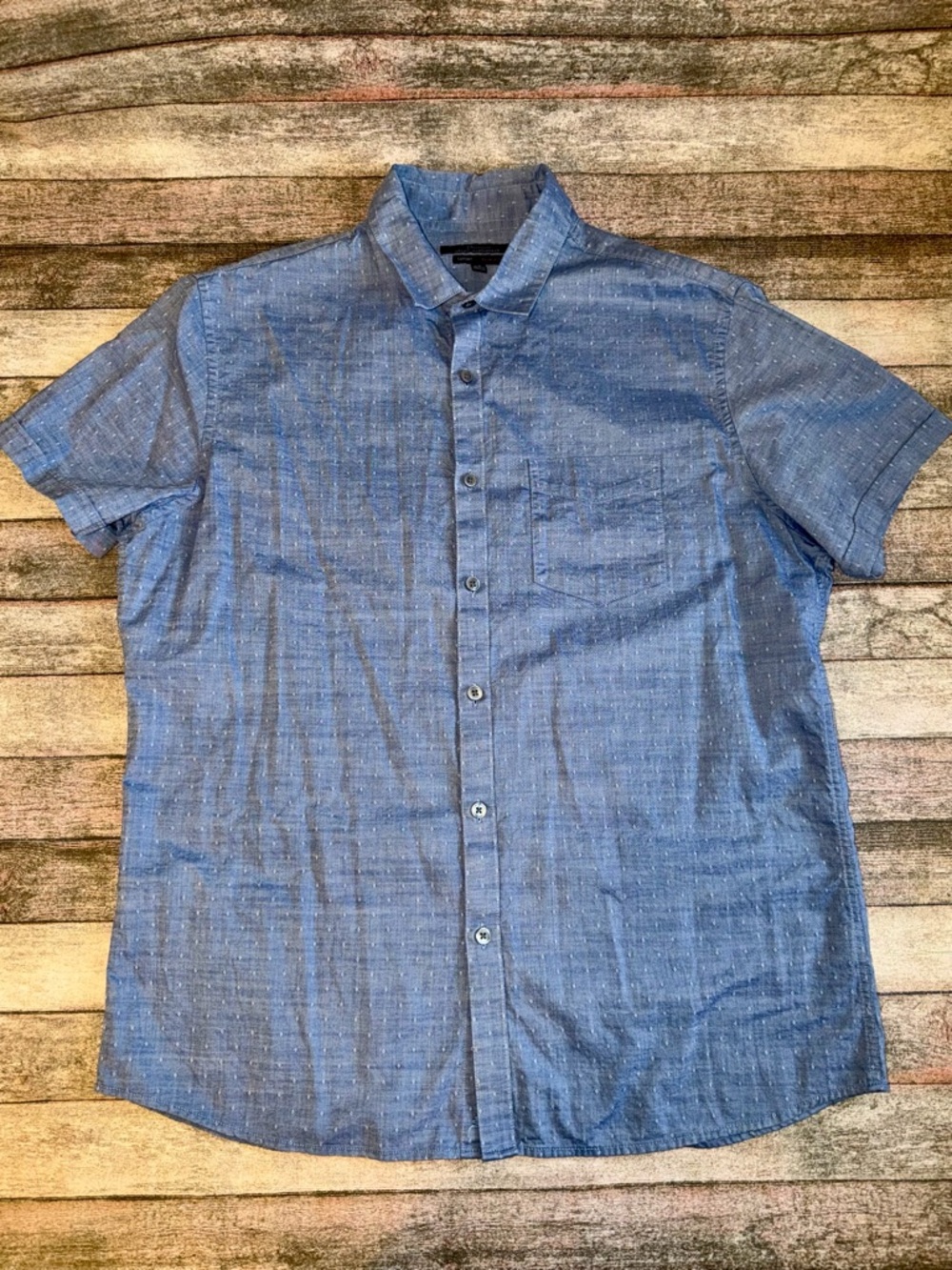Marc Anthony Short-Sleeve Blue Button-Down Shirt